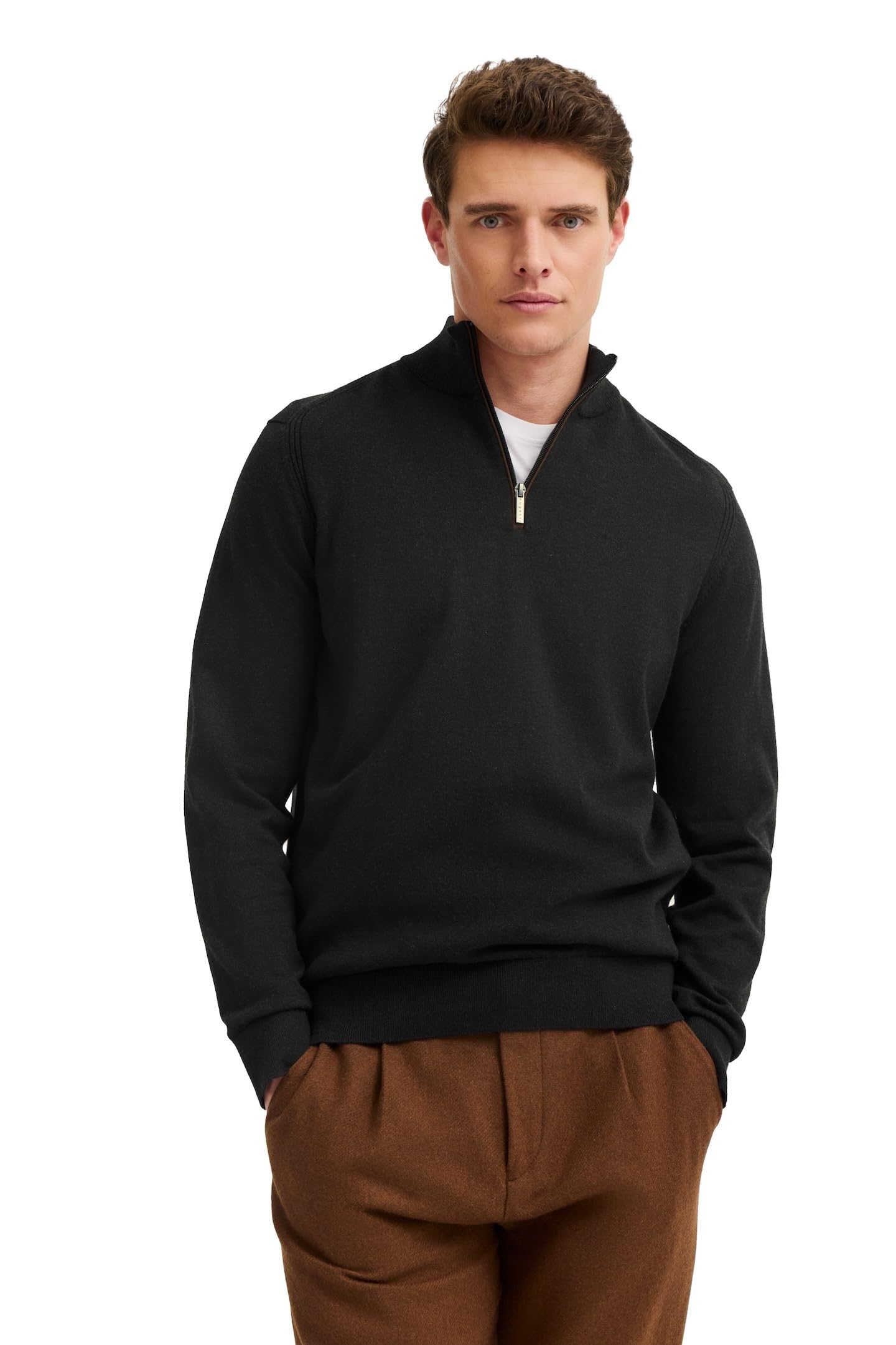 bugatti Herren Troyer 7500-85520D Regular Fit Baumwolle-Kaschmir-Mix Stehkragen elegant Freizeit Business