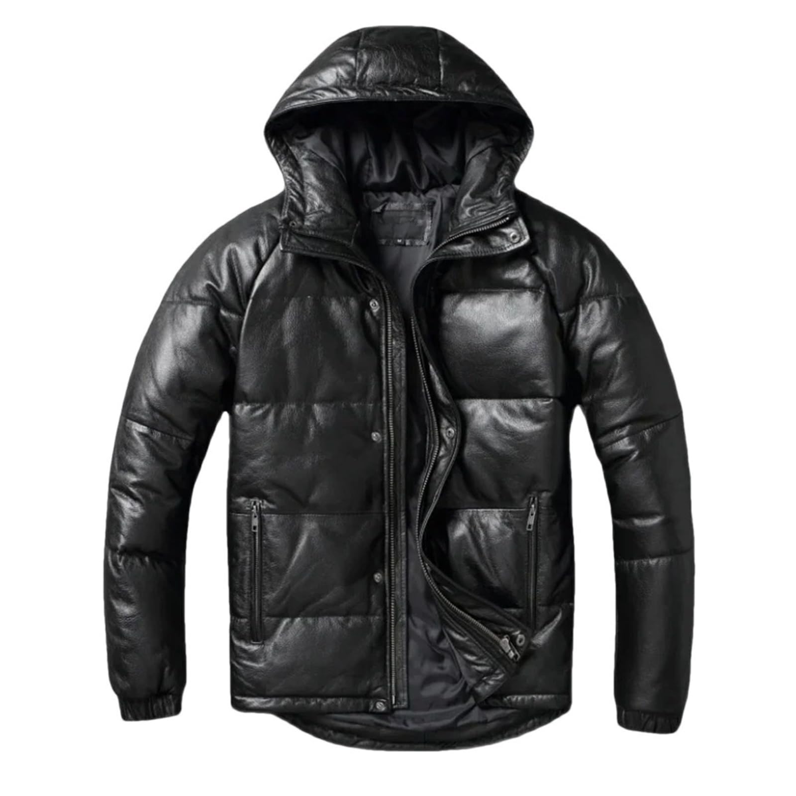 Giacca in pelle spessa da uomo con cappuccio caldo cappotto invernale lungo piumini cappotti in vera pelle di mucca
