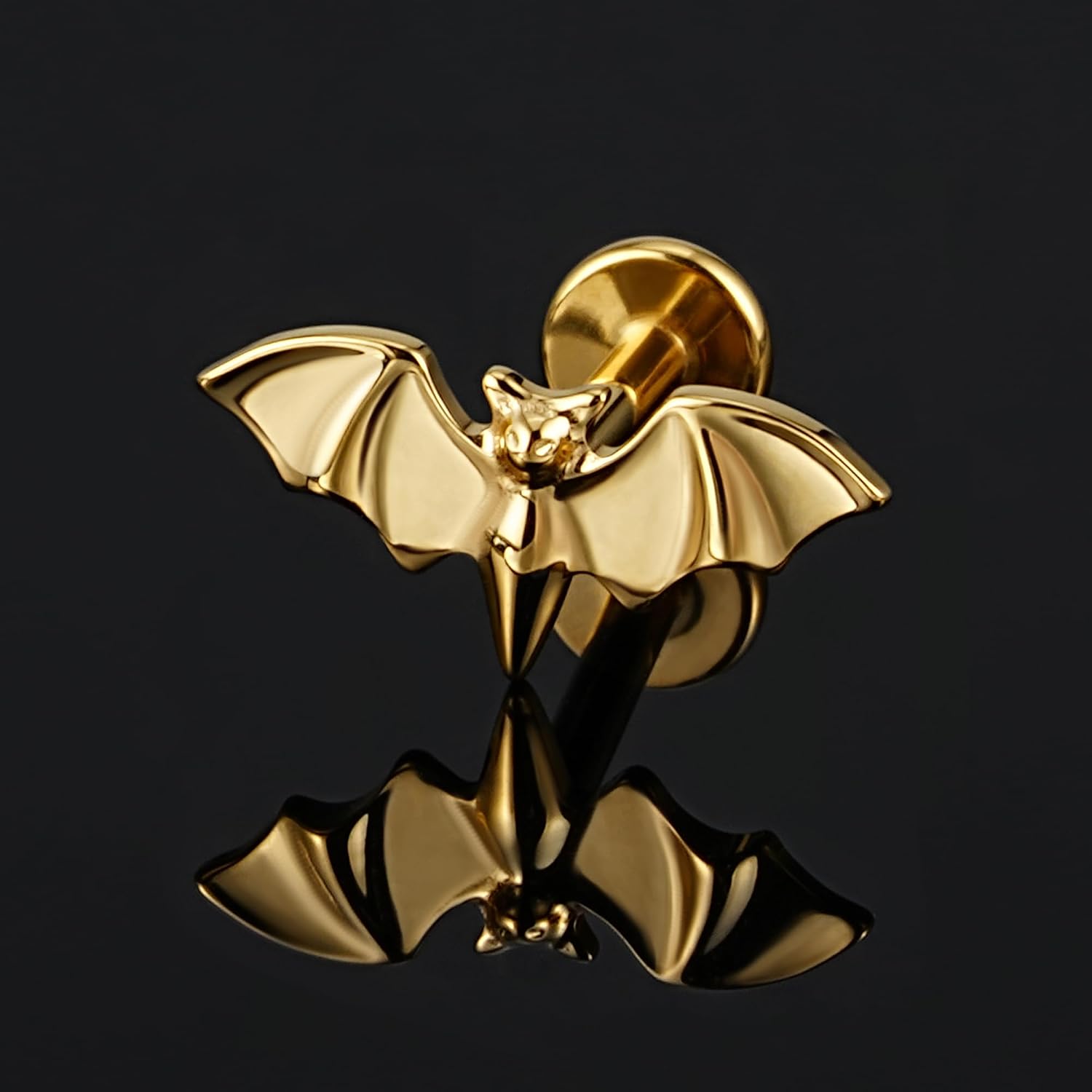 FINE4U 1PC ASTM F136 Titanium Halloween Bat Cartilage Earring 16G 6mm 8mm Flat back Stud for Tragus Helix Conch