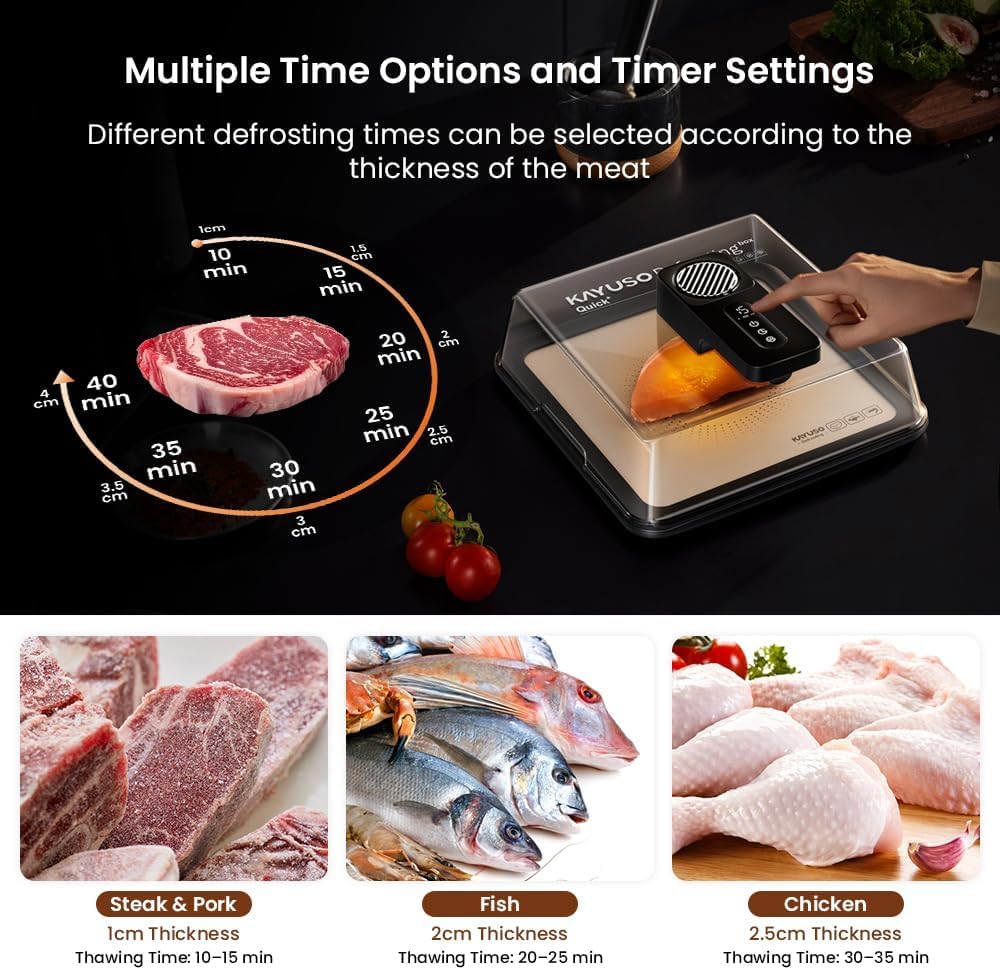 Defrosting Tray for Frozen Meat, USB Rechargeable Meat Defrosting Box with Lid, Aluminum Defrosting Tray BBQ, Airflow Technology, Non Stick Easy to Clean (Black)