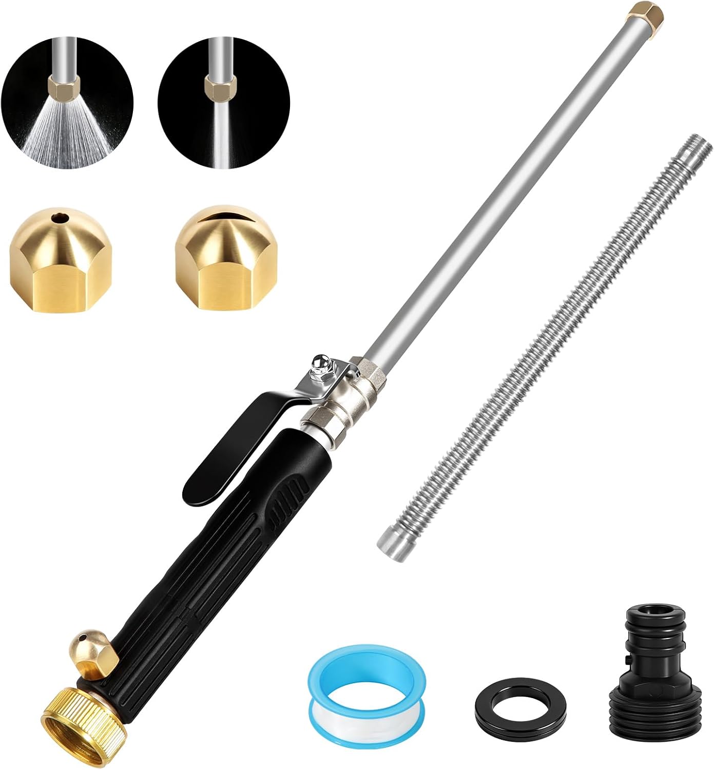 Jet Nozzle Power Washer for Garden, High Pressure Washer Tools with 2 Different Nozzles, Quick Connect Flexible Wand Lance for Gutter Patio Car Pet Window
