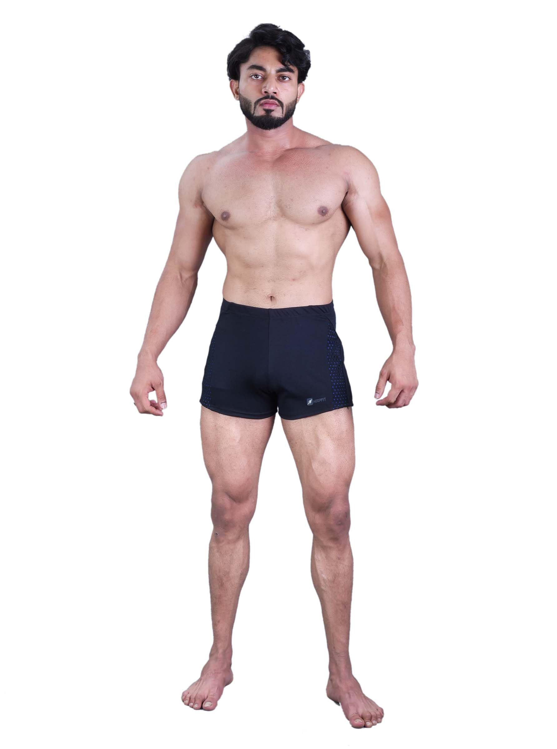 Men Black Swimming Trunks with Contrast mesh Pannel Design-image-34