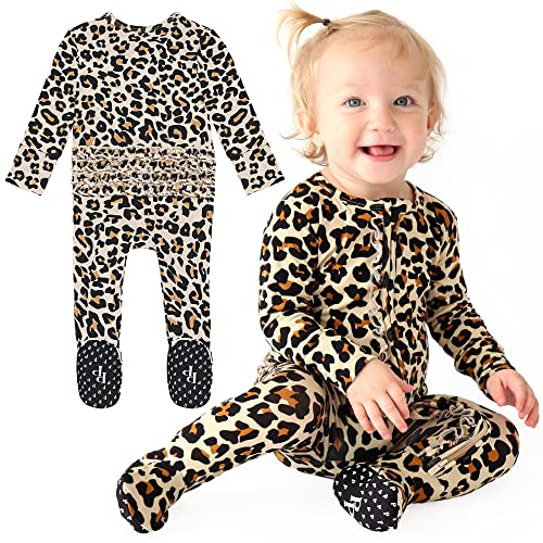 Image of Posh Peanut Footie Pajamas for Baby Girls – Sleepers in Viscose from Bamboo with 2-Way Zipper & Ruffle Trim
