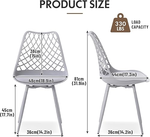Miniatura 3 de Juego de 4 sillas de comedor de plástico de mediados de siglo, sillas acolchadas de tulipán para cocina, sala de estar, diseño de malla, silla