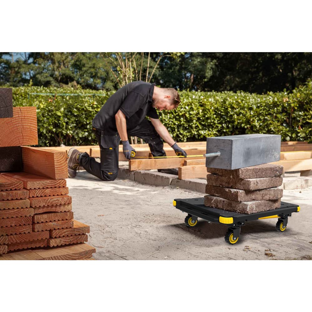 Stanley Plattformwagen PC531 - Tragfähigkeit bis zu 137KG - rutschfeste Plattform - Bewegen und Handhabung - 60 x 45 x 16,7 cm - Schwarz/Gelb