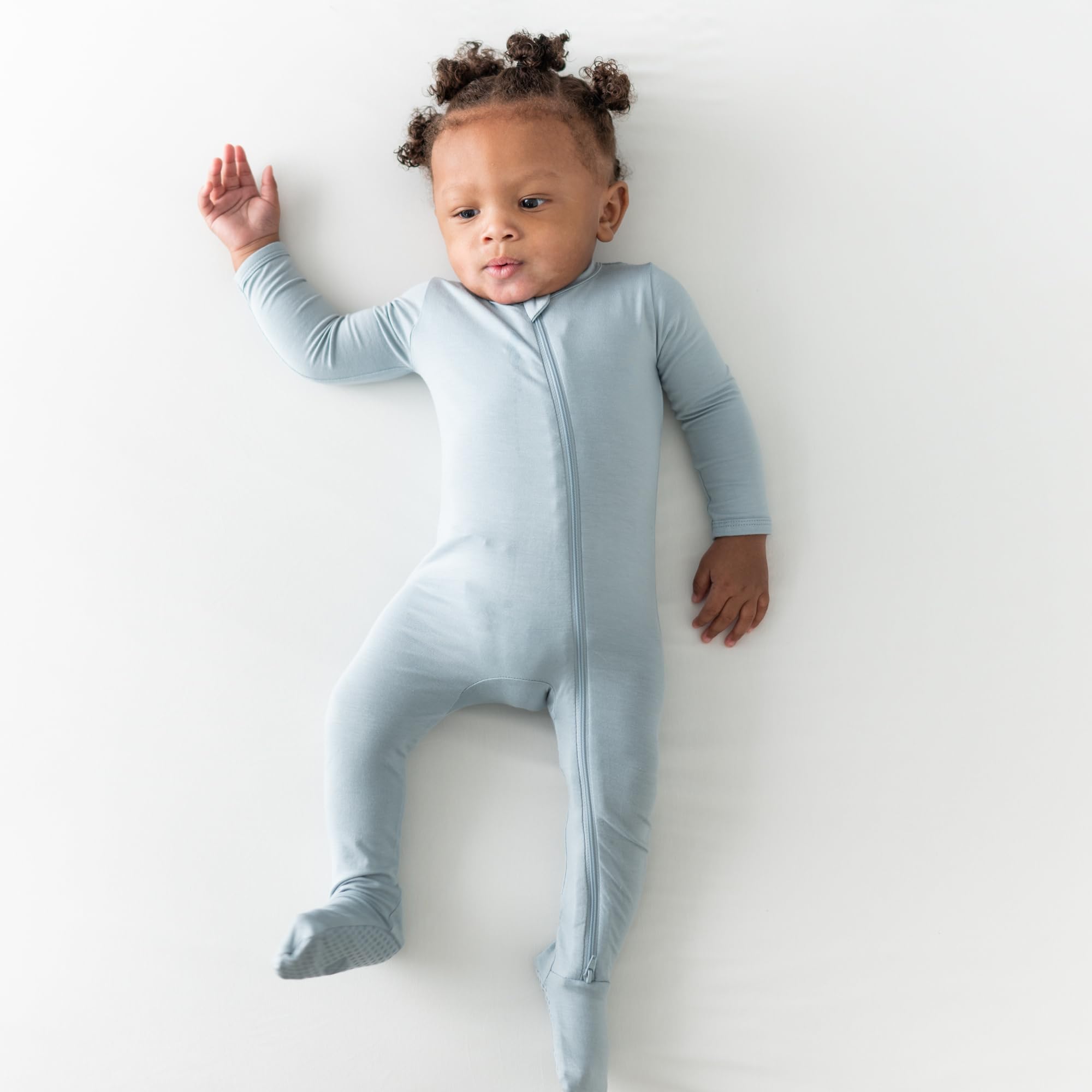 KYTE BABY Soft Bamboo from Rayon Rompers, Zipper Closure, (Fog, 0-3 Months)