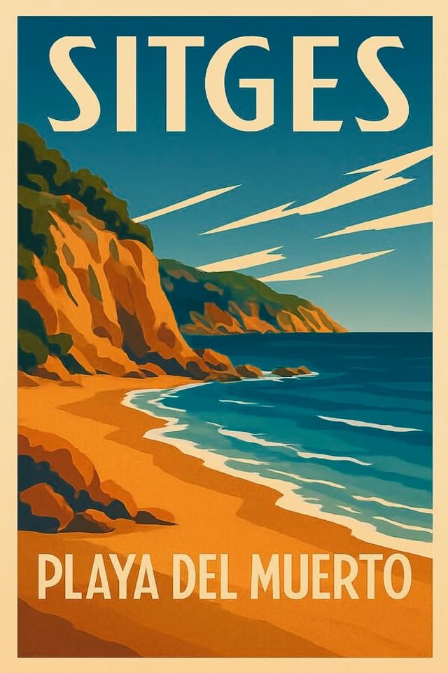 Póster vintage de Sitges de alta calidad artística, lámina decorativa de la Playa del Muerto