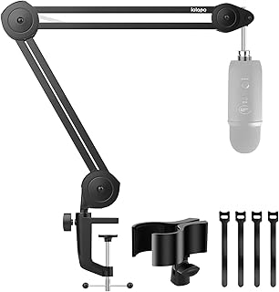 iQlQPQ Microphone Boom Arm, Heavy Duty Boom Arm Mic Stand Suspension Scissor Mic Arm Desk Mount with Upgraded Mic Clip Max Clamping Range 60mm for Blue Yeti Snowball,Shure,Hyperx Quadcast & Other Mic