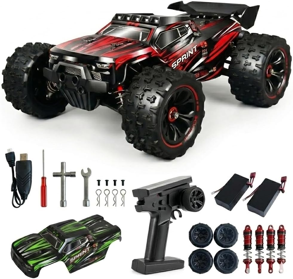 atommotive 1/14 RC Truck, 35+ MPH Brushless 4x4, Waterproof Off-Road Truck with Dual 3S Battery, Composite Chassis Remote Control Truck for Adults (RED)