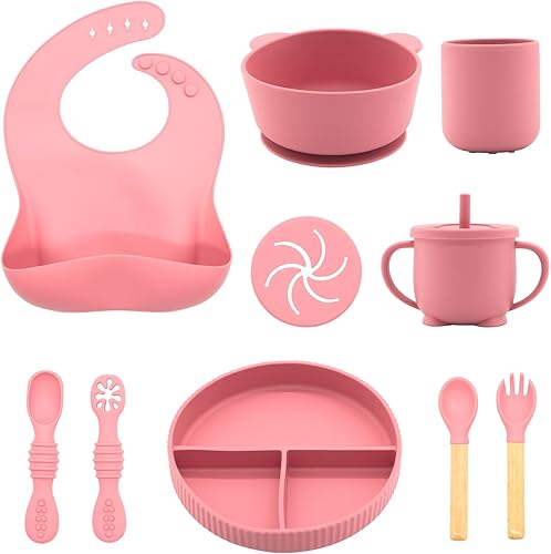 Miniatura 13 de Juego de 6 piezas de alimentación de silicona para bebés, suministros de destete para bebés, juego de suministros de alimentación para bebés, sin