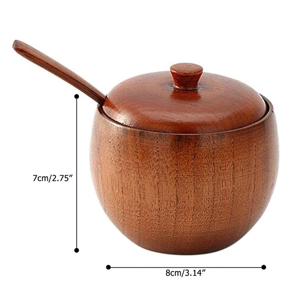 Pots à épices en verre, Pots d'assaisonnement Pot d'assaisonnement en bois de style japonais Pot à épices avec cuillère et couvercle, boîte d'assaisonnement de cuisine à domicile, salières et poivrièr