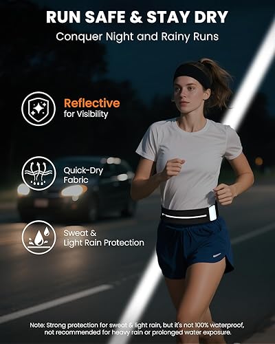Miniatura 5 de Cinturón de correr para mujeres y hombres, cangureras ajustables sin rebote para correr con botella de agua y diadema, riñonera reflectante