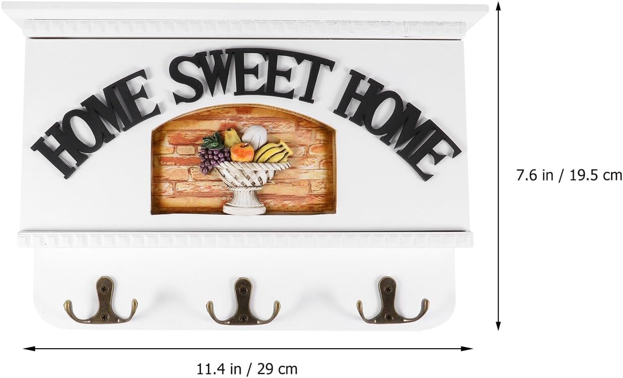 Hemoton Vintage Wall Mounted Coat Hook Rack with Key Holder and Entryway Storage Shelf, Rustic Retro Wall Hanger for Home Organization and Entryway Decor