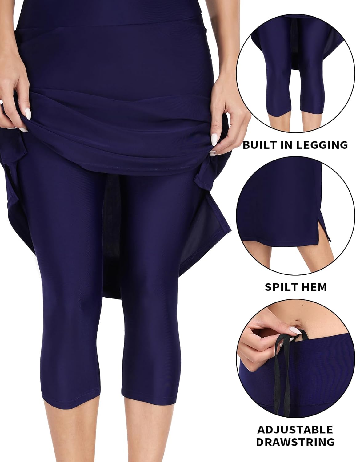 WOWENY Women's Midi Length Long Swim Skirts with Legging Modest High Waisted Tankini Skirt Bottom with Zipper Pockets - Image 4