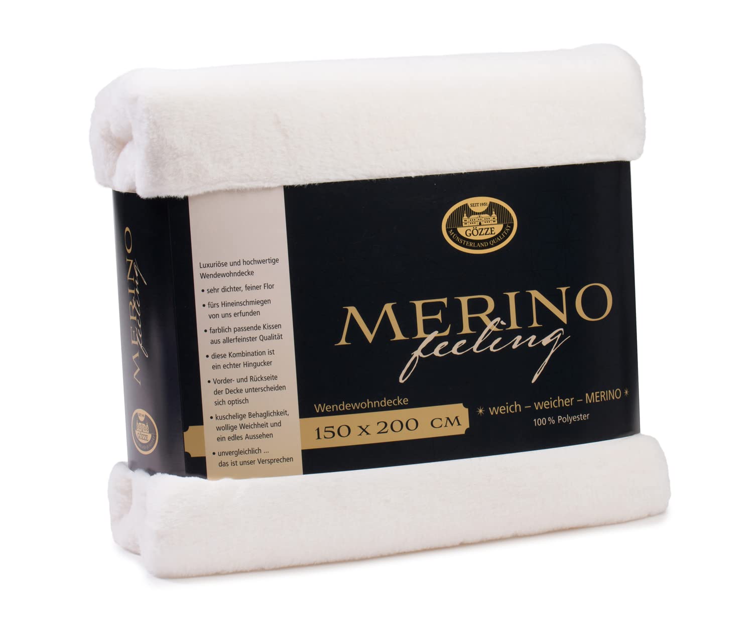 Gözze - Gemütliche Kuscheldecke, Merino Feeling, Wendbar, Hohe Dichte 600 g/m², 150 x 200 cm - Wollweiß