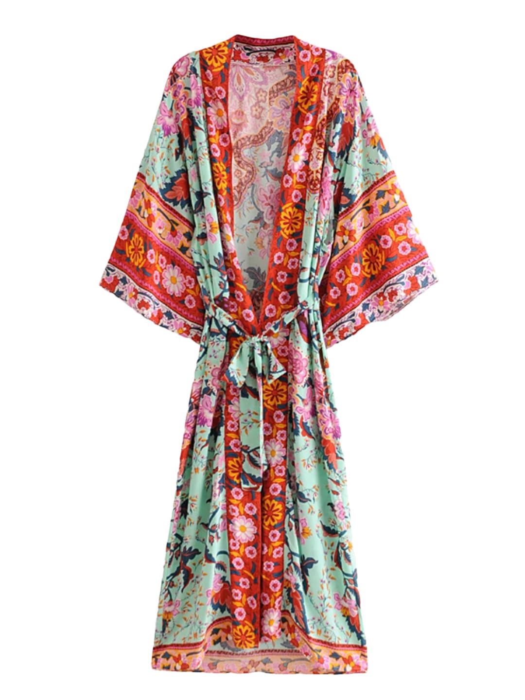 Disimlarl Kimono da donna con stampa a pipistrello, stile bohémien, con scollo a V, con nappa, a maniche lunghe, per bikini