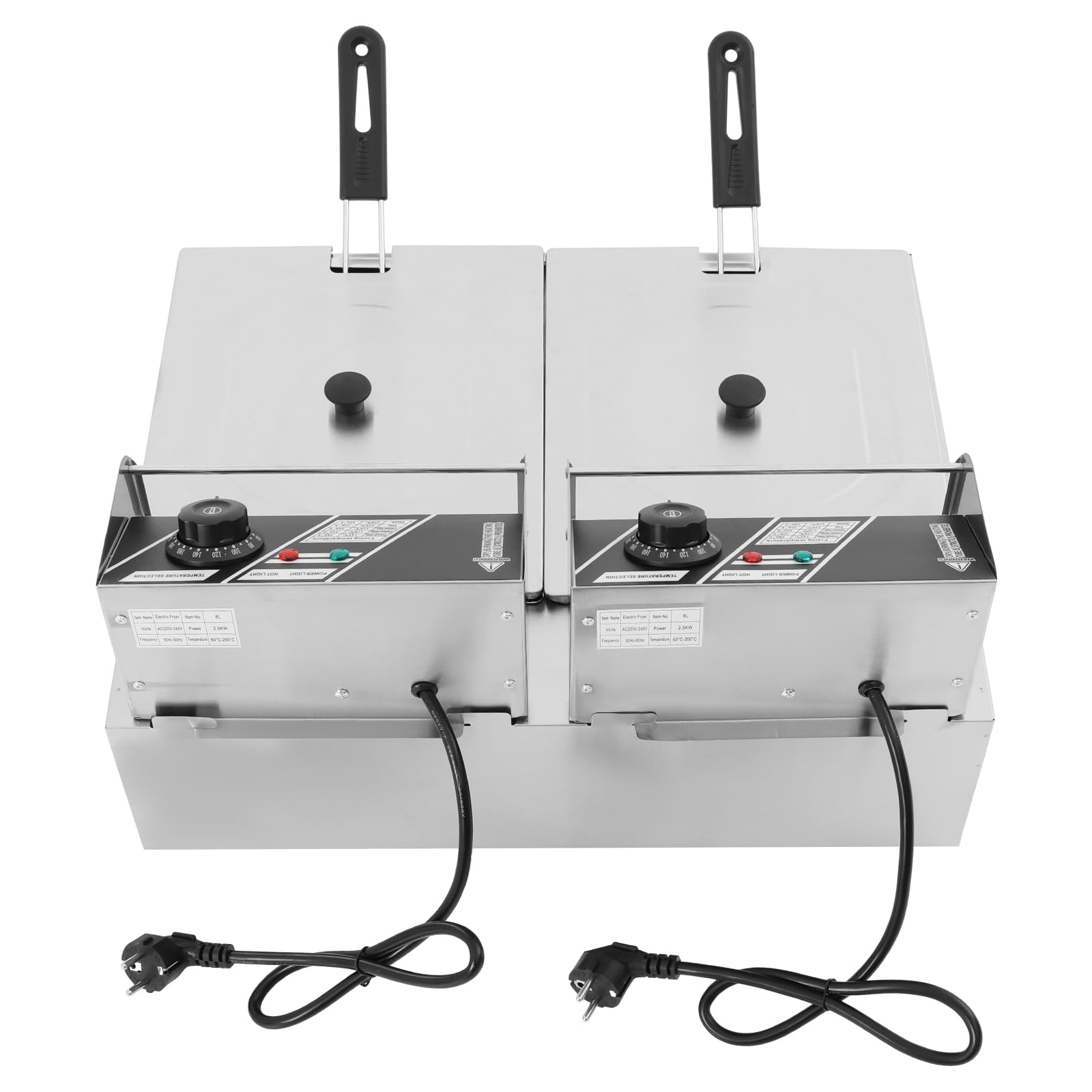 Freidora de doble depósito con doble zona fría con control de temperatura, acero inoxidable, 12 l, freidora eléctrica de acero inoxidable, freidora para restaurantes, cafeterías,