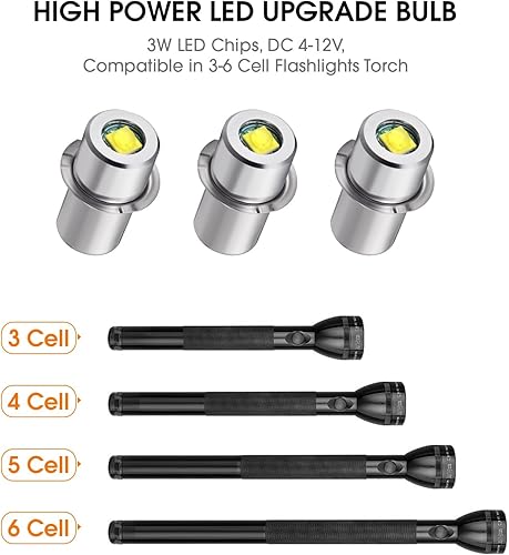 Miniatura 3 de Honoson 3 piezas bombilla LED 3W DC 4-12V linterna bombillas reemplazo antorcha linterna kit de reemplazo de conversión