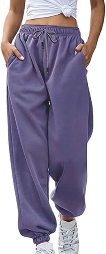 Sweatpants for Teen Girls Baggy High Waisted Cinch Bottom Sweatpants Yoga Workout Joggers Cute Sweats Pants with Pockets
