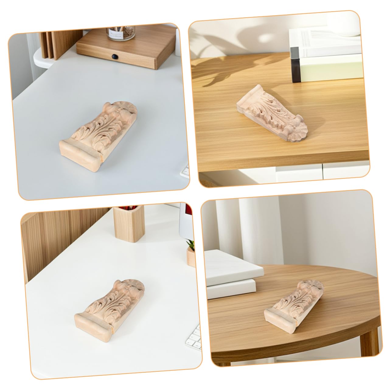 NUOBESTY 2 Stück Holzschnitzerei Dekoration im Europäischen Landhausstil Holzsäulen Konsolen mit Eleganter Holzapplikation für Wohnungszubehör und Möbeldekoration