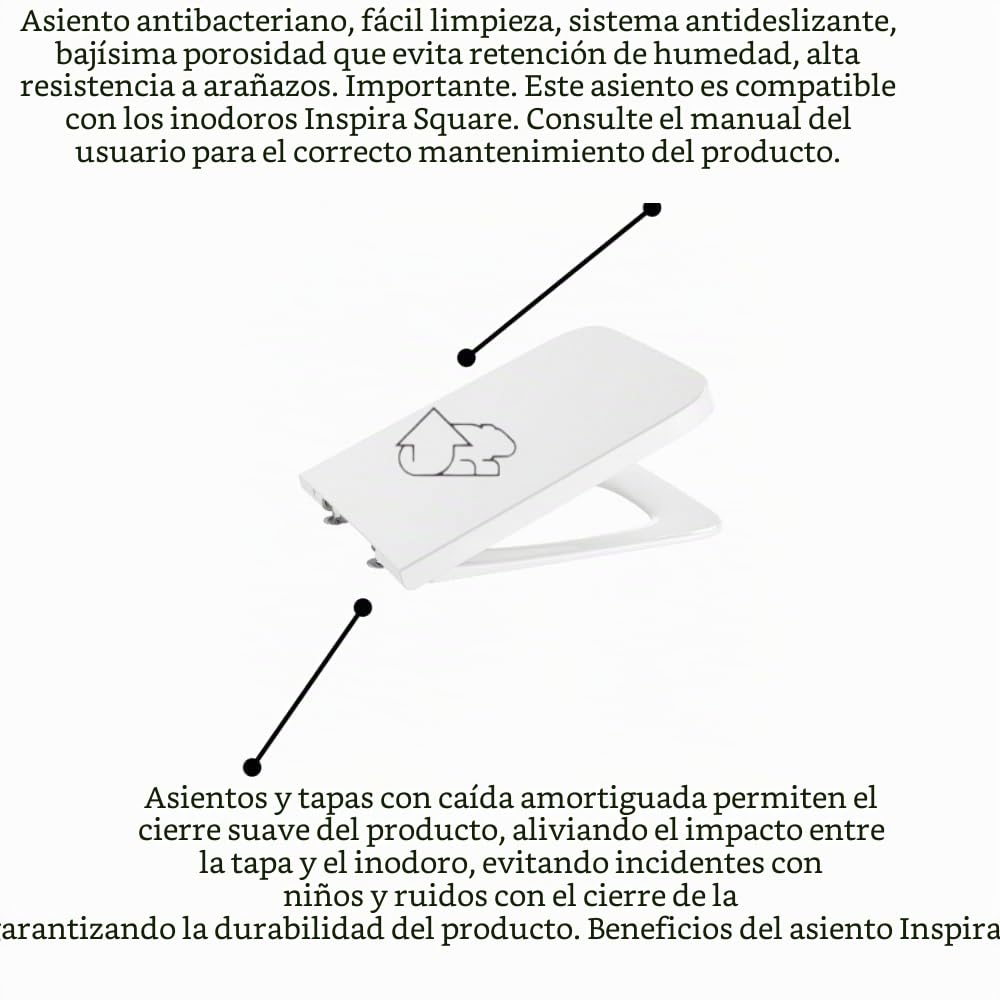 Roca,INSPIRA,SQUARE - Tapa y asiento de SUPRALIT ® para inodoro con caída amortiguada,A80153200B