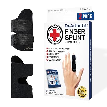 Dr.Arthritis Doctor Developed Finger Splint & Doctor Handbook- Padded Finger Splints For Straightening Black, S/M, 2 Pack