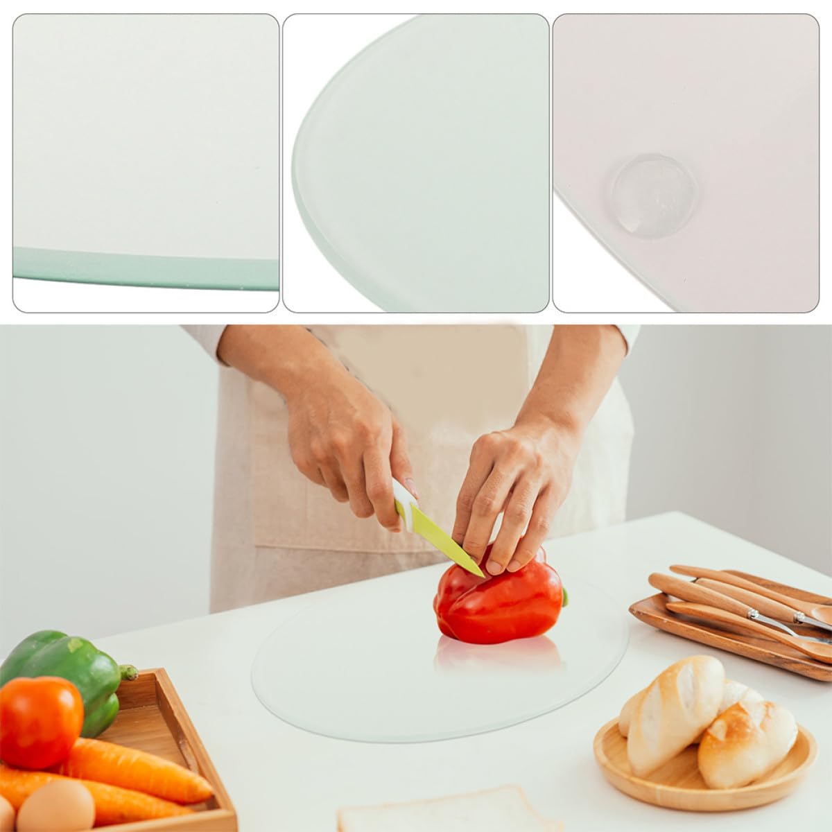 Toyvian Planche à Découper Ronde en Verre Trempé 30 CM Revêtement Antidérapant Surface Lisse Facile à Nettoyer Planche Multifonction Cuisine Découpe Légumes et Préparation Aliments