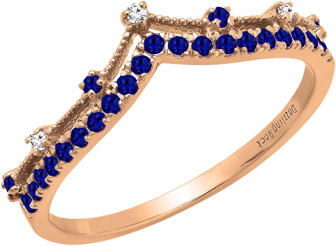 Dazzlingrock Collection Round Gemstone & White Natural Diamond Chevron Wedding Band for Her, Avaialble in 10K/14K/18K Real Solid Gold