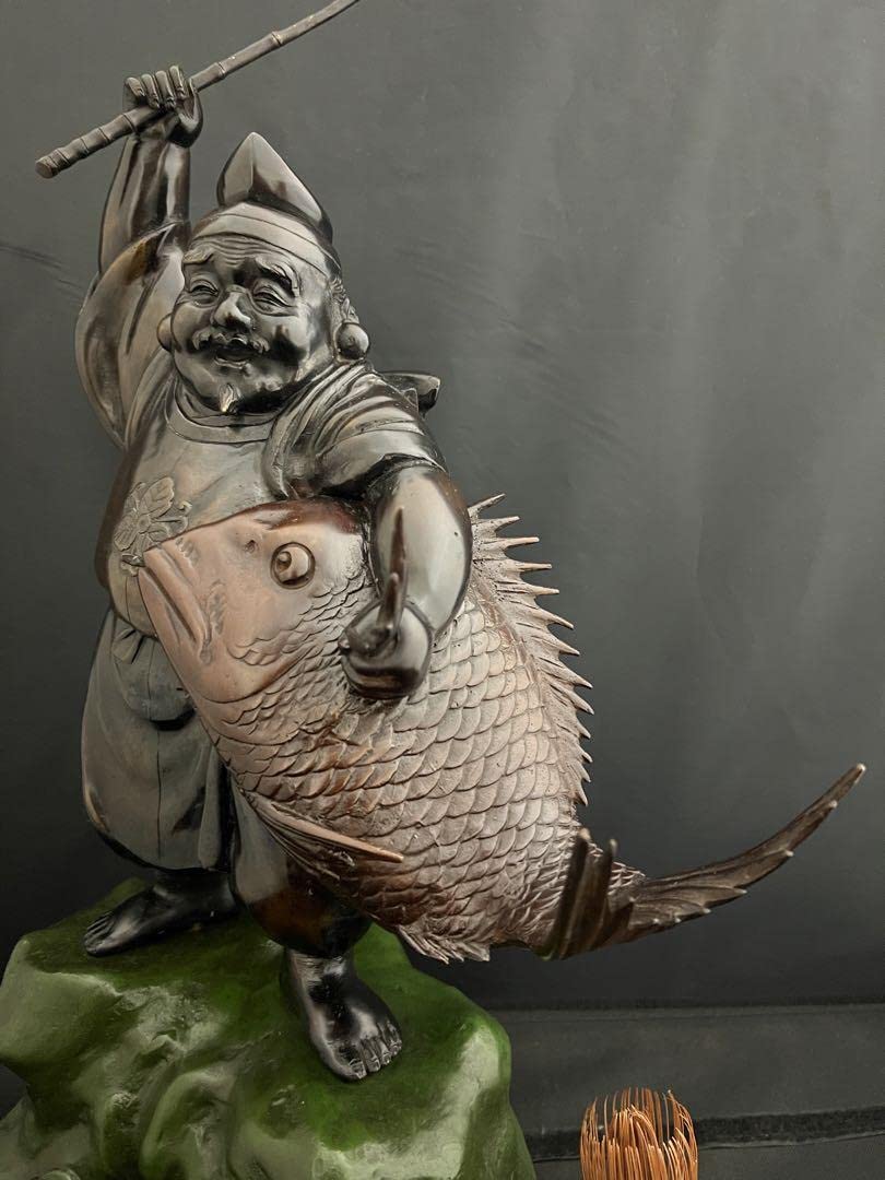 特大 恵比寿 七福神 銅　彫刻 置物 風水 開運 金運　インテリア　アンティーク 特大 恵比寿 七福神 銅彫刻 置物 風水 開運 金運インテリアアンティーク