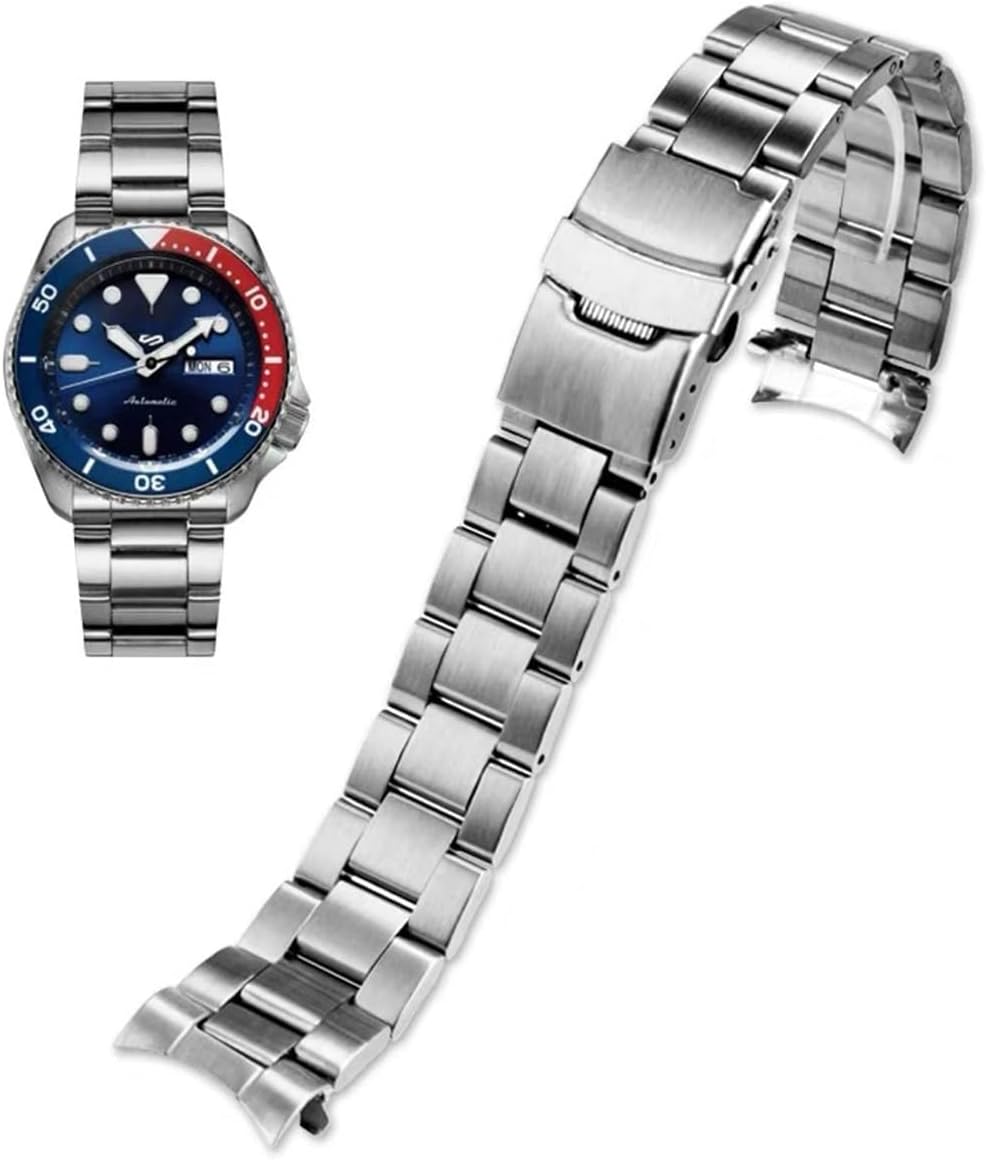 Stainless Steel Watch Band Curved Ends Tapered 18mm 19mm 20mm 21mm 22mm 24mmFlexible Metal Watch Strap Smartwatch Bracelet Deployment Double FlipLock Buckle Silver Black Gold