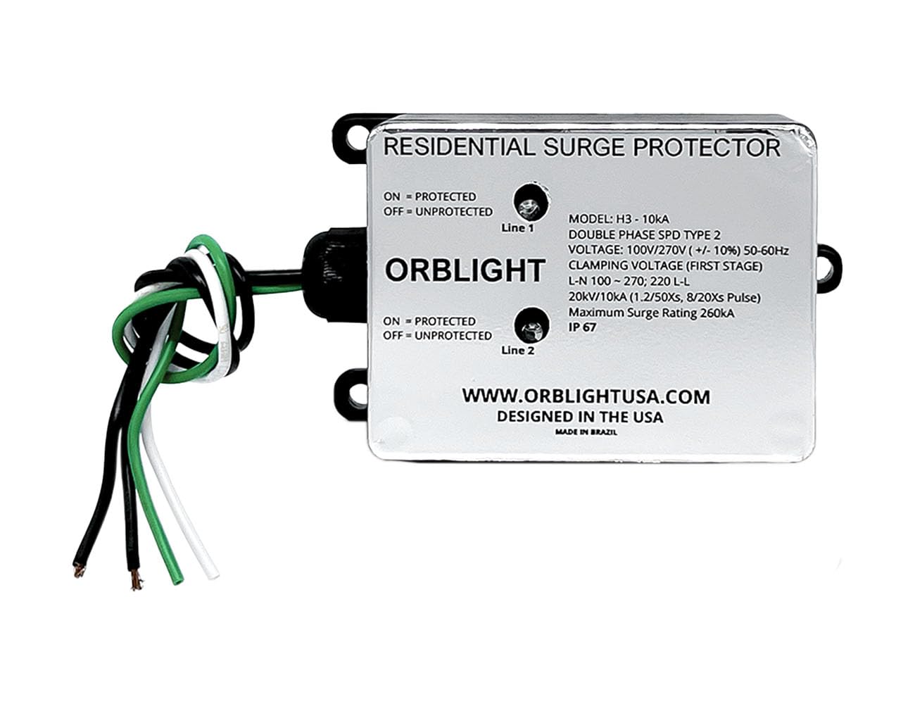 ORBLIGHT Whole House Residential Surge Protector Device Lightning Shield Home and Solar Flare Protection 2-Phase, 3-Wire, 260kA (ORB12)