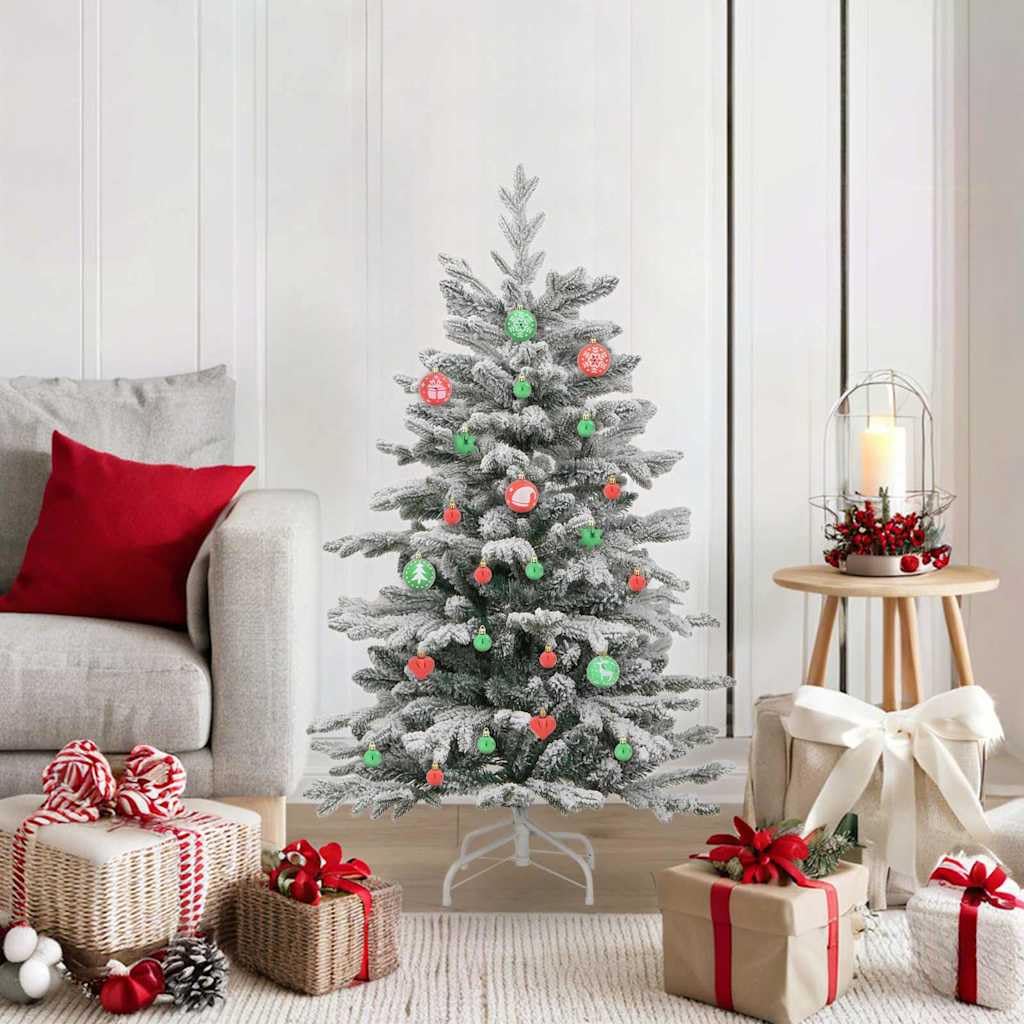 Weihnachtskugel Set 40-teilig Rot und Grün Kunststoff, Ø 6 cm, glänzende Kugeln und Herz und Stern Deko für Christbaum Schmuck, für Innen und geschützten Außenbereich