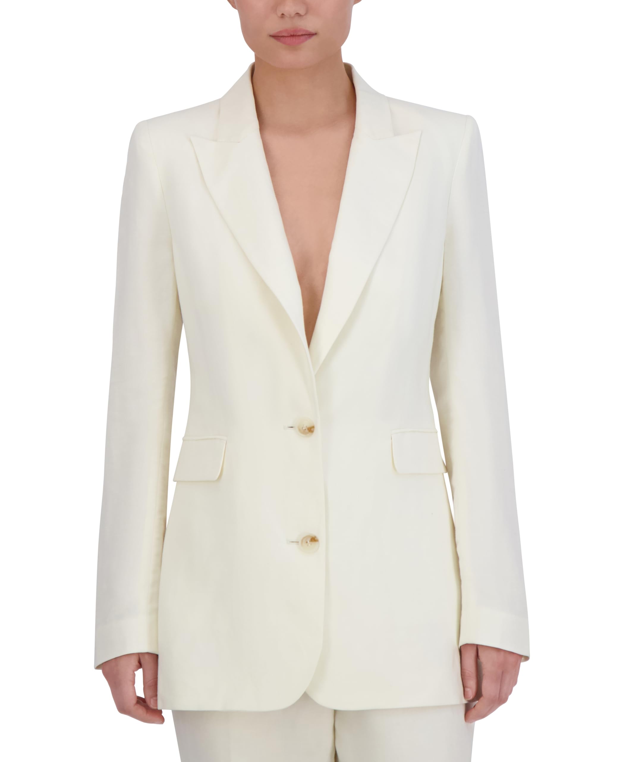 Photo 1 of BCBGMAXAZRIA Women's Long Sleeve V Neck Single Breasted Blazer Jacket, Gardenia, 12