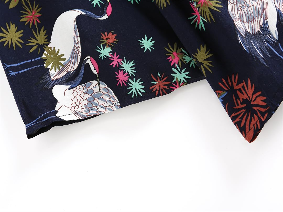 Batas vintage kimono botánico coberturas casual kimonos mujeres tops sueltos capas de playa, azul marino, L