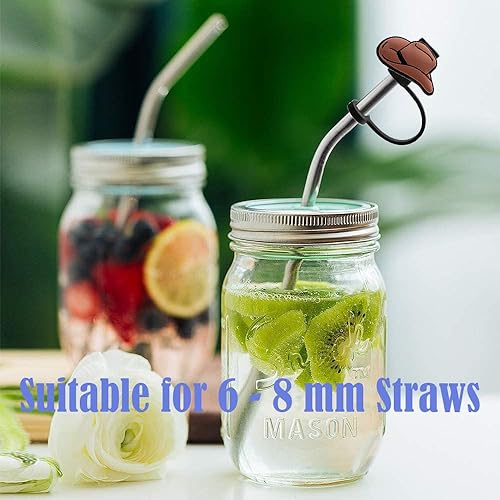 Miniatura 7 de 10 tapas de popote para beber, (vaquero), tapas reutilizables para popotes, tapas de pajita para vasos, fundas portátiles para puntas de pajilla,