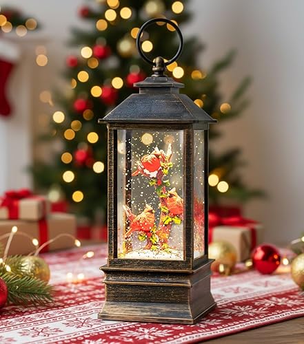 Miniatura 3 de Linterna de globo de nieve de Navidad de 10 pulgadas con cardenal, globos de nieve brillantes iluminados con música y temporizador, decoraciones