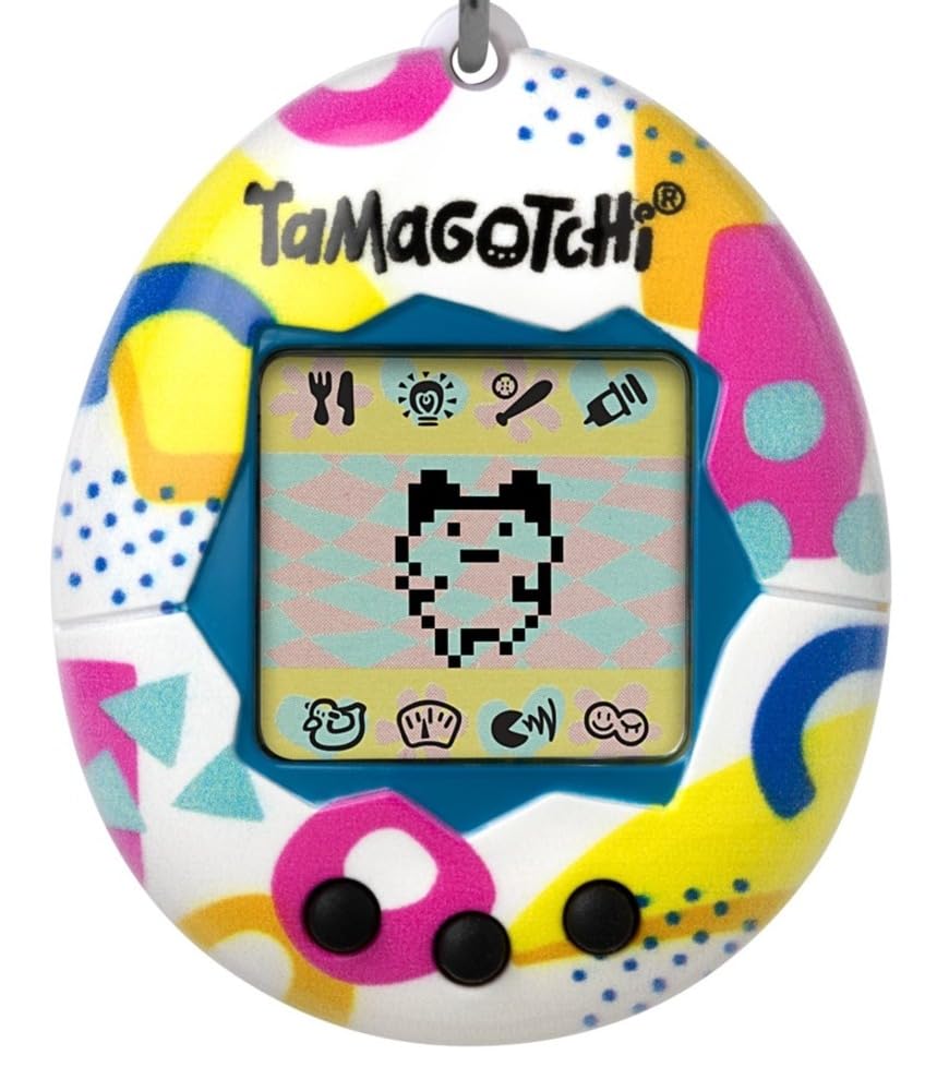 Bandai Tamagotchi Original Memphis Shell | Tamagotchi Original Cyber Pet 90s Adults and Kids Toy with Chain | Retro Virtual Pets are Great Boys and Girls Toys or Gifts for Ages 8+