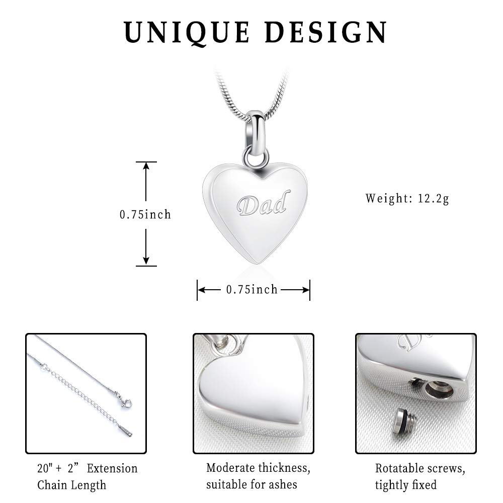 Cremation Urn Necklace for Ashes - Small Heart Shape Urn Necklace with Mini Keepsake Urn Memorial Ash Jewelry (Steel-1)