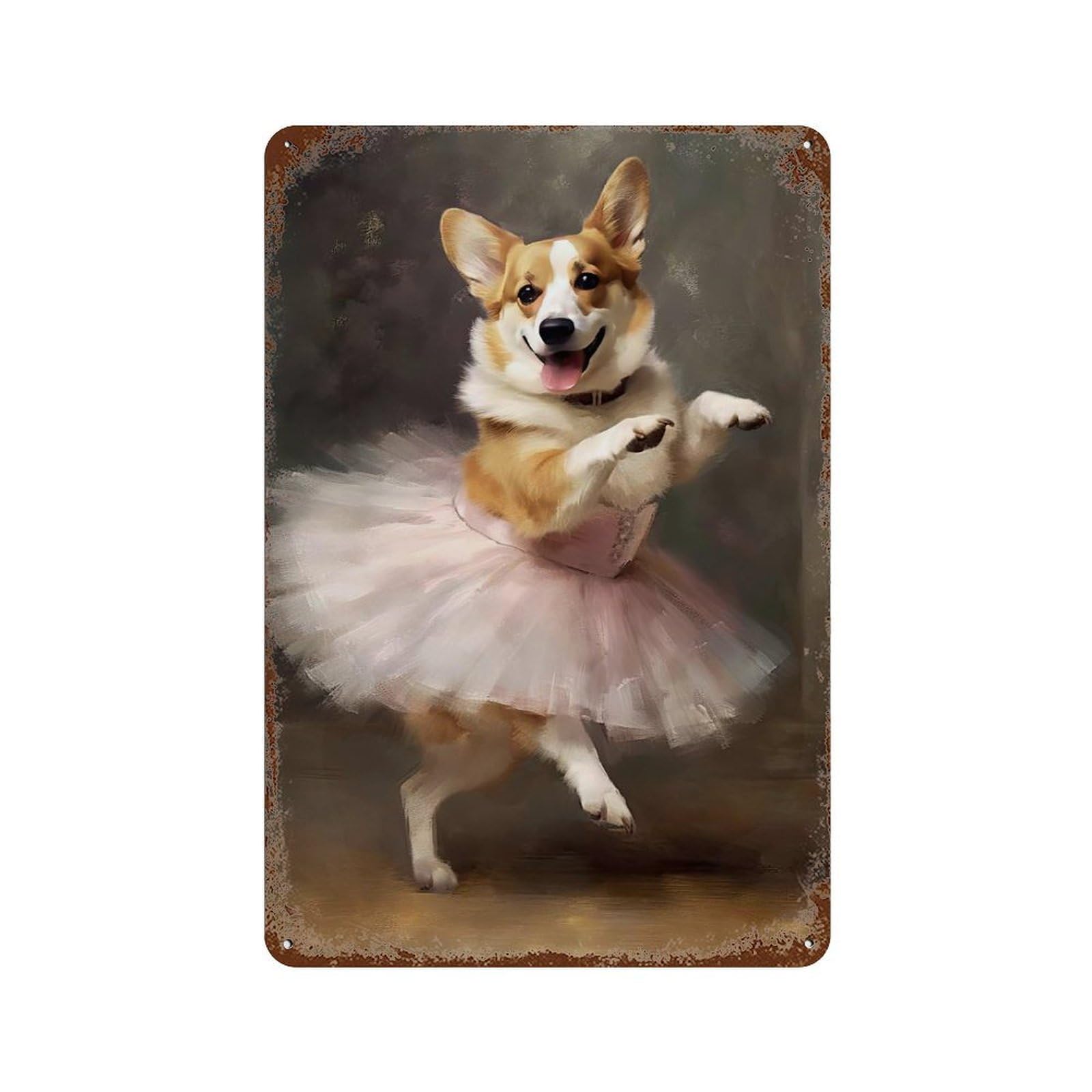 Corgi Ballerina Decorative Tin Sign 11.8"x7.9", Old School Wall Decor for Garage, Pub Or Kitchen