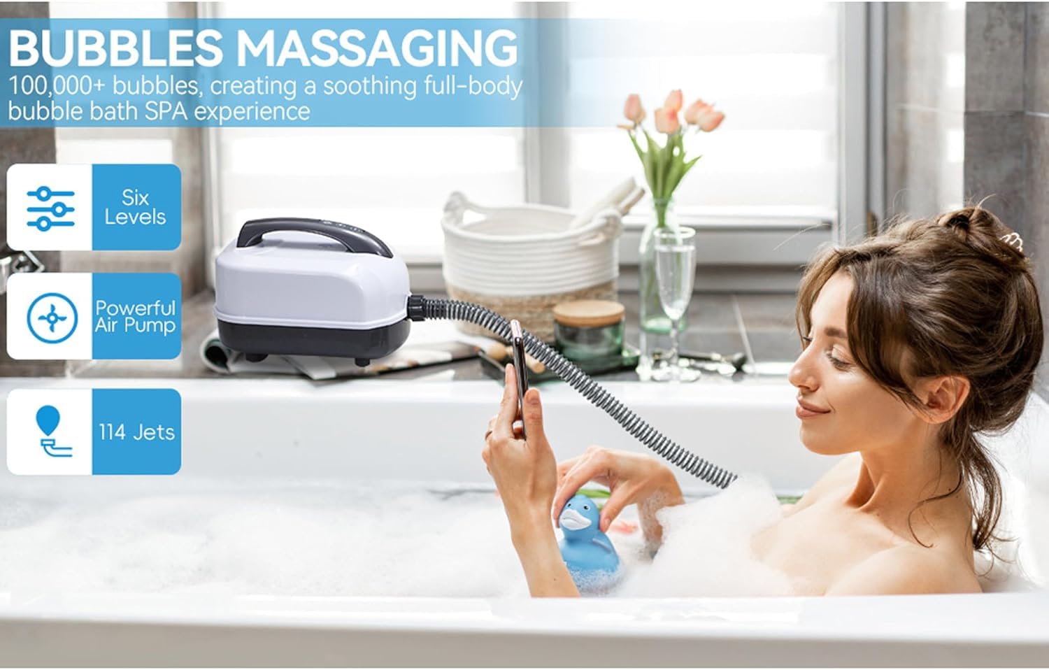 Alfombrilla de baño de masaje con almohada inflable, diseño antideslizante y control remoto, máquina de burbujas de spa para relajarse y aflojar los músculos tensos