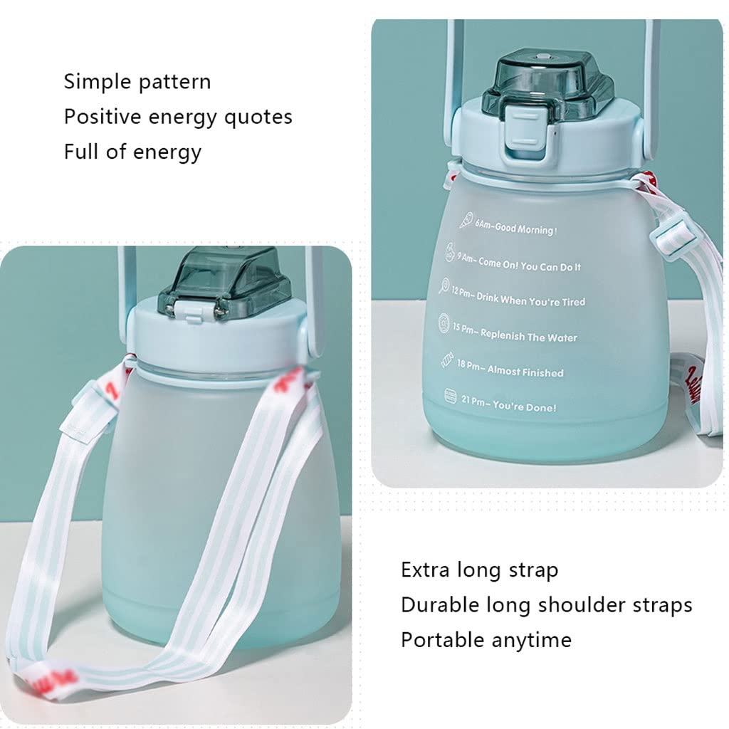 Wasserflasche Trinkflasche Sportflasche 1400ml Nette Mädchen Wasserflasche mit Stroh Sport Wasserflaschen for Wasserkanne Weibliche Wasserkocher mit Trinkflasche Gurt Wasserflaschen Trinkflaschen ( Bl