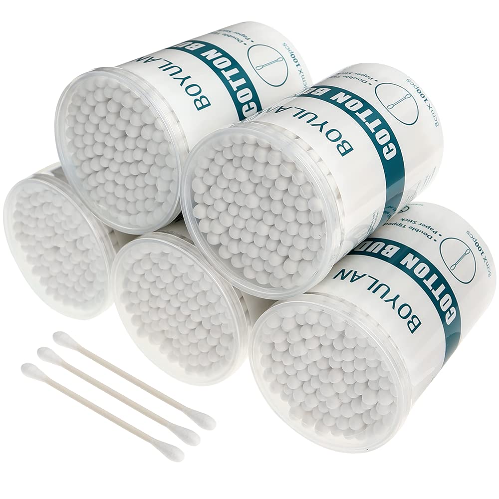 BOYULAN Cotton Swabs Paper Stick Swabs for Ear Double Round Tips Cotton Buds for Makeup and Daily Use 500 Count