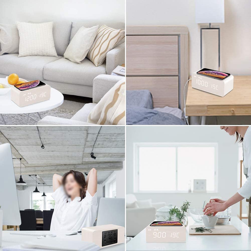 SPORTARC Réveil sans fil avec affichage LED à intensité variable – Double réveil silencieux avec chargeur USB