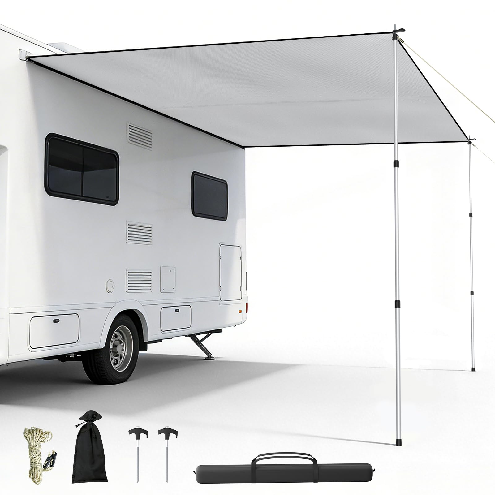 BugyKido Sonnensegel Wohnwagen mit Keder 3 x 2,5 m, Auto Markise mit Stangen, 3000mm+ Wasserdicht