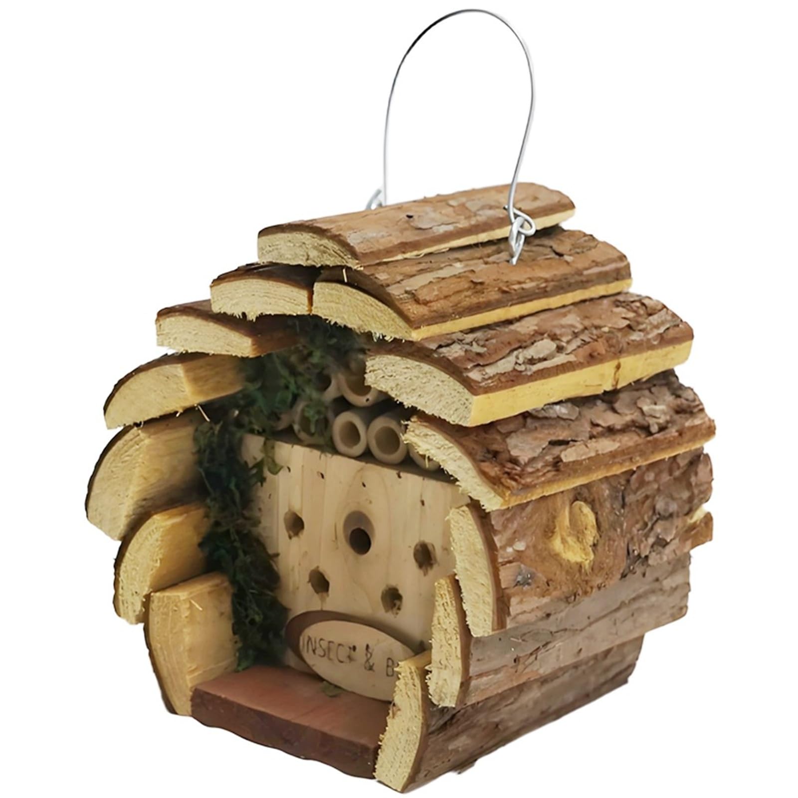 Gr8 Garden Wooden Bee Hotel Insect House Hanging Outdoor Garden Wildlife Habitat Nest Box for Bees Ladybirds Pollinators Natural Wood 18 x 18 x 14 cm