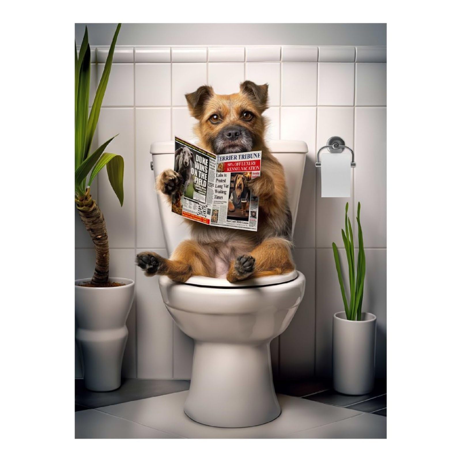 POLIUAWS Border Terrier on Toilet Diamond Painting 5D DIY Crystal Art with Diamonds Gem Art Diamond Painting Kits Adults for Adults Beginner 12"x16"