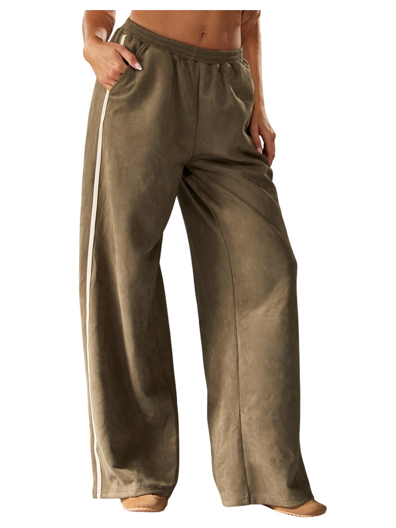 SHENHE Womens Faux Suede Baggy Pants Wide Leg Elastic Waist Loose Casual Fall Pants Trousers