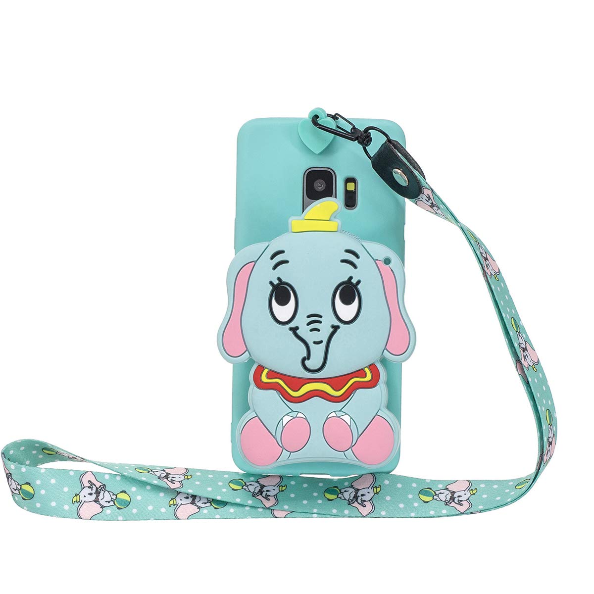 Elephant Samsung Galaxy S9+/S9 Plus Case with Strap Lanyard 3D Cute Cartoon Full-Body Shockproof Protective Silicone Animals Case for Samsung Galaxy S9+/S9 Plus 6.2 inch
