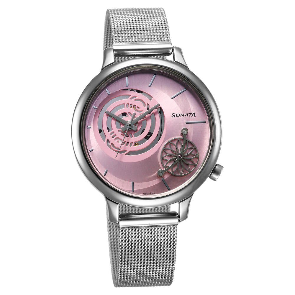 Sonata Unveil Quartz Analog Pink Dial Stainless Steel Strap Watch for Women-8190SM01 (B0CRHRG6D3) Amazon Price History, Amazon Price Tracker