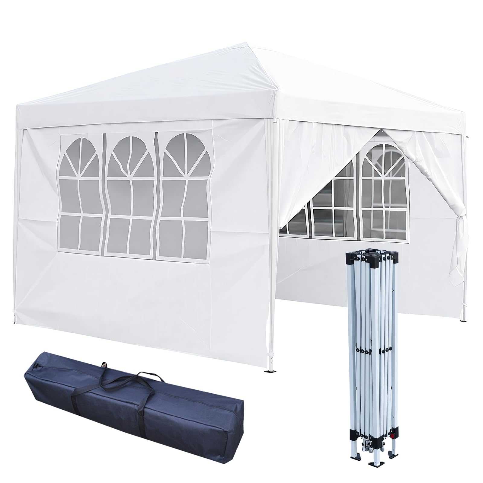 3x3m Pop Up Gazebo with 4 Removable Sidewalls, Portable Outdoor Party Tent with Carry Bag, All Weather Canopy for Camping, Markets, Garden Events (White)